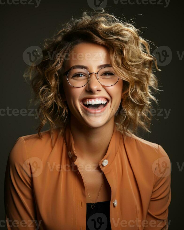 Business woman happy and smiling it in work isolated background photo
