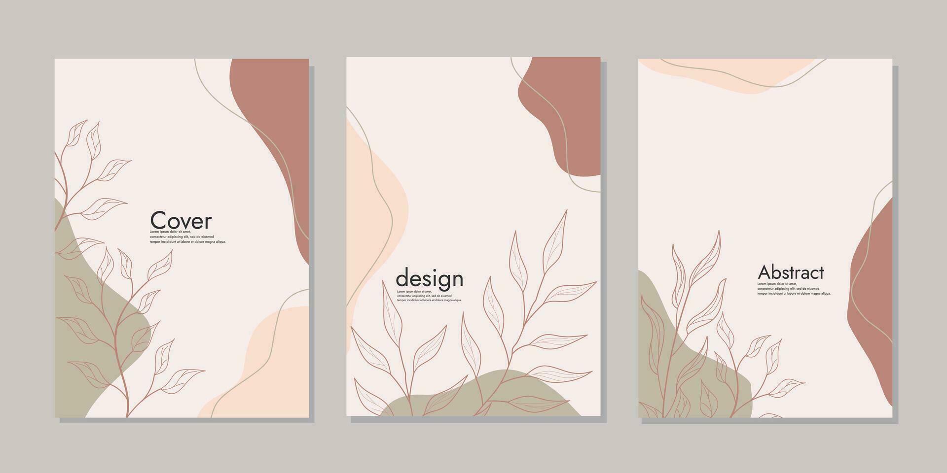 set of book cover designs with hand drawn floral decorations For book, binder, diary, planner, brochure, notebook, catalog. abstract boho botanical background A4 size. vector