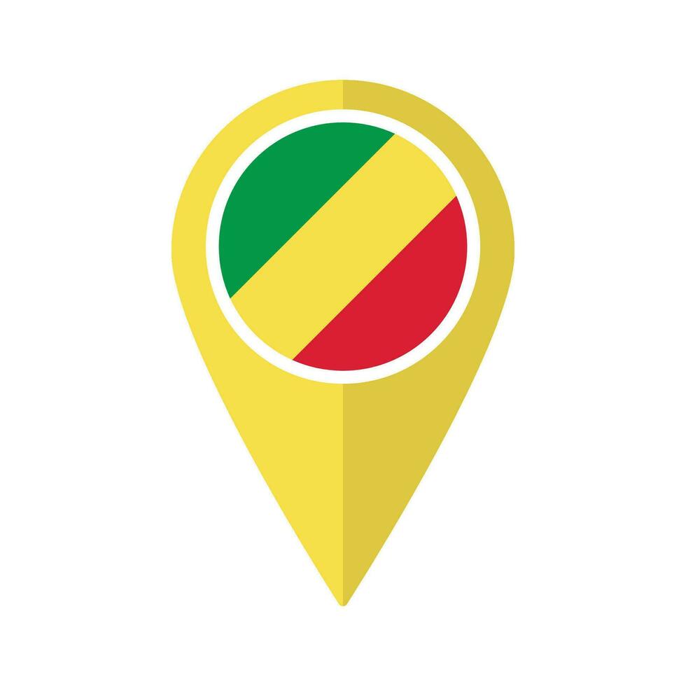 Flag of Republic of the Congo flag on map pinpoint icon isolated yellow color vector