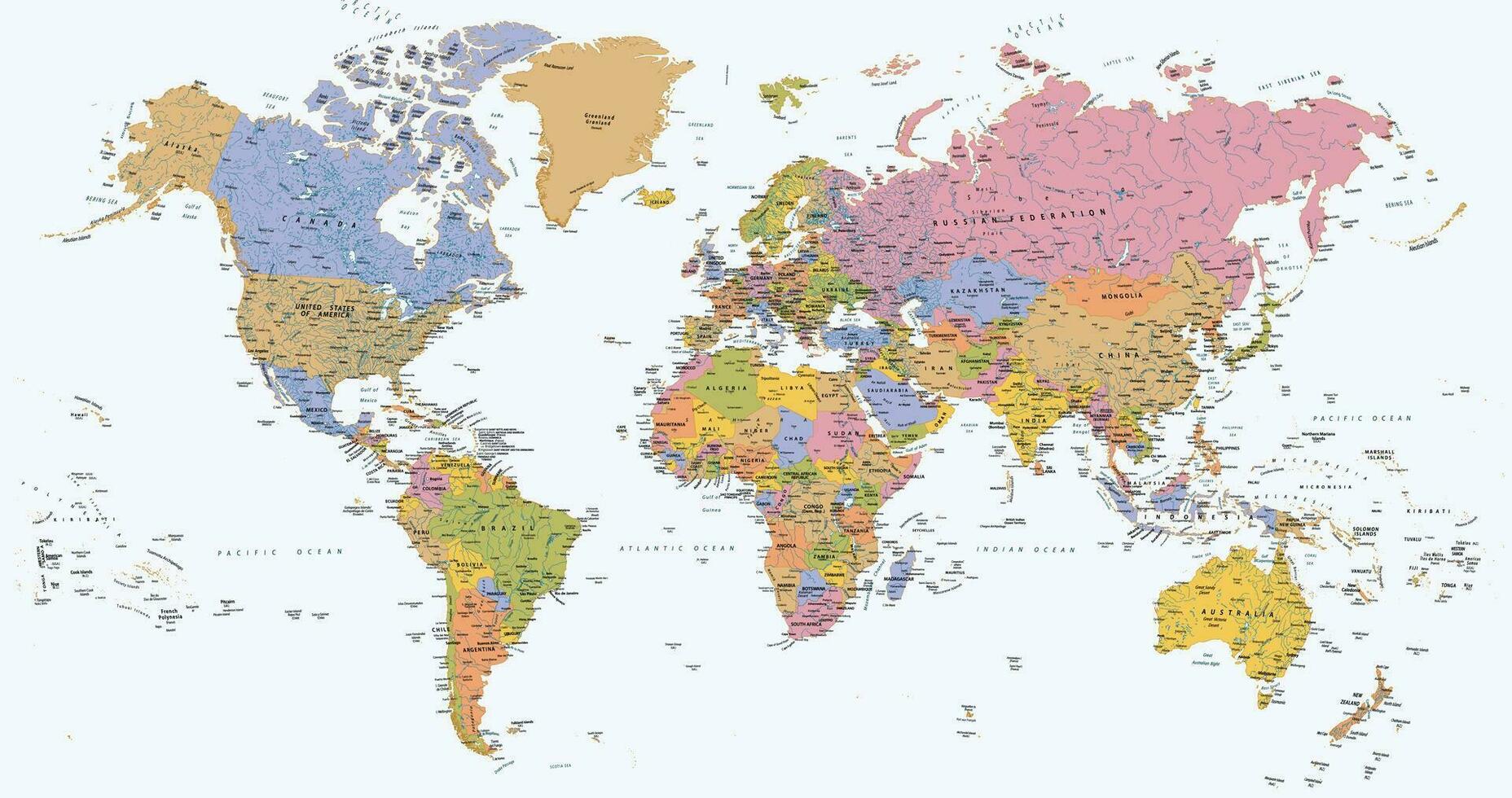 Political world map Van der Grinten projection vector