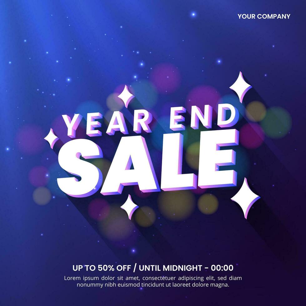 Square Year End Sale or End of Year Sale banner with typography and bright light vector