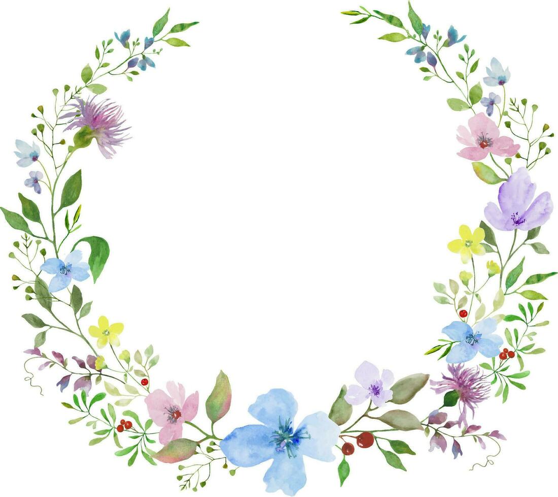 acuarela floral guirnalda con flores silvestres mano dibujado ilustración aislado en blanco antecedentes. vector