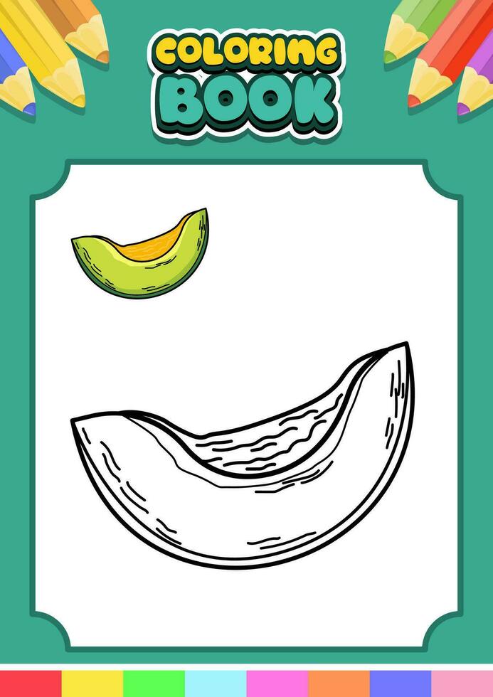 frutas colorante libro para niños. melón vector ilustración