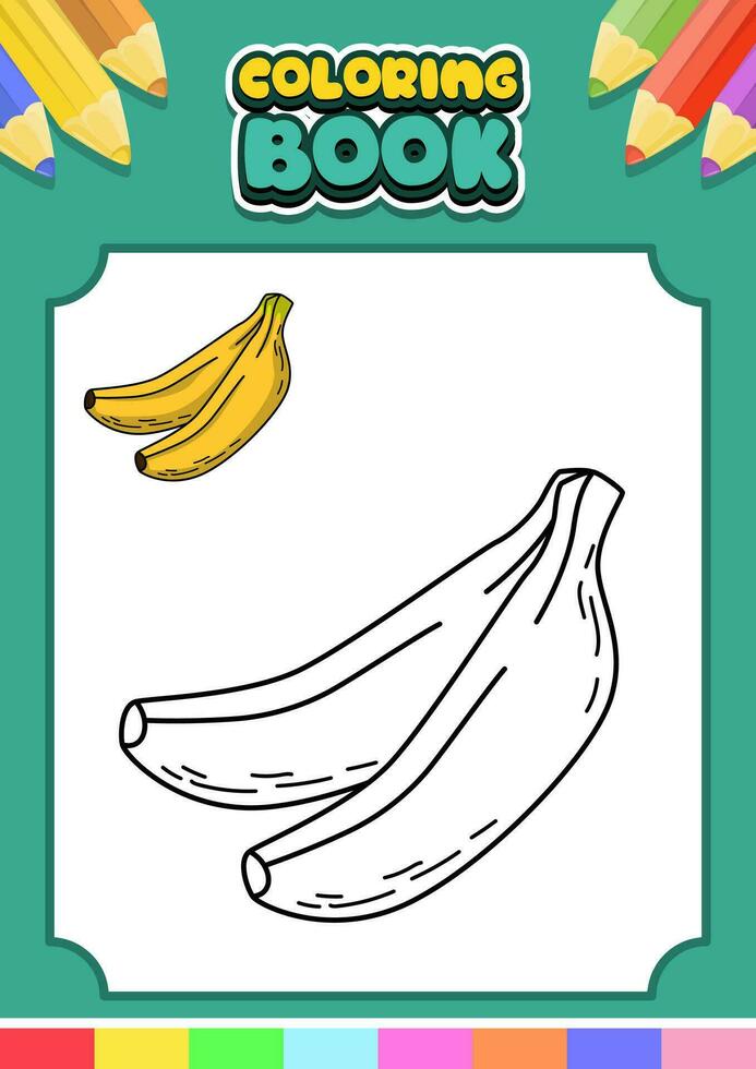 fruits coloring book for kids. banana vector illustration
