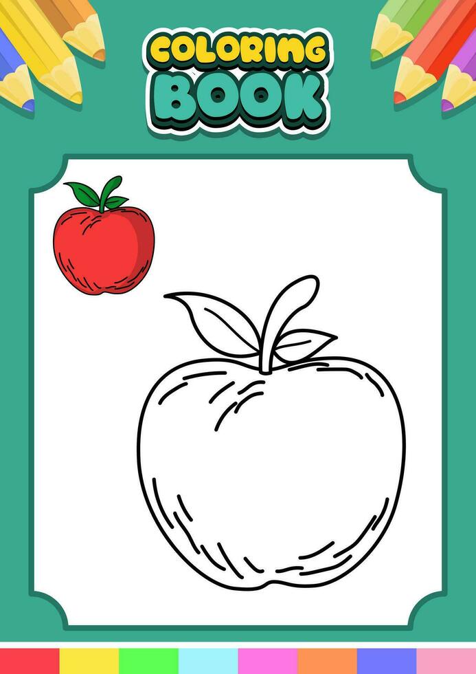 frutas colorante libro para niños. manzana vector ilustración