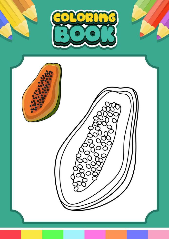 frutas colorante libro para niños. papaya vector ilustración