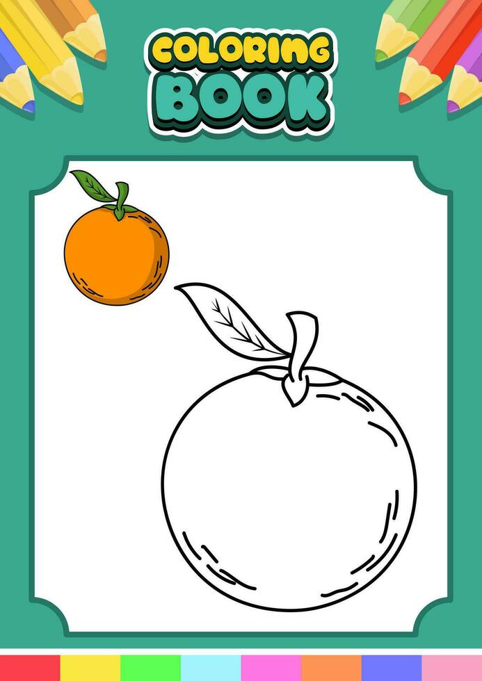 fruits coloring book for kids. orange vector illustration