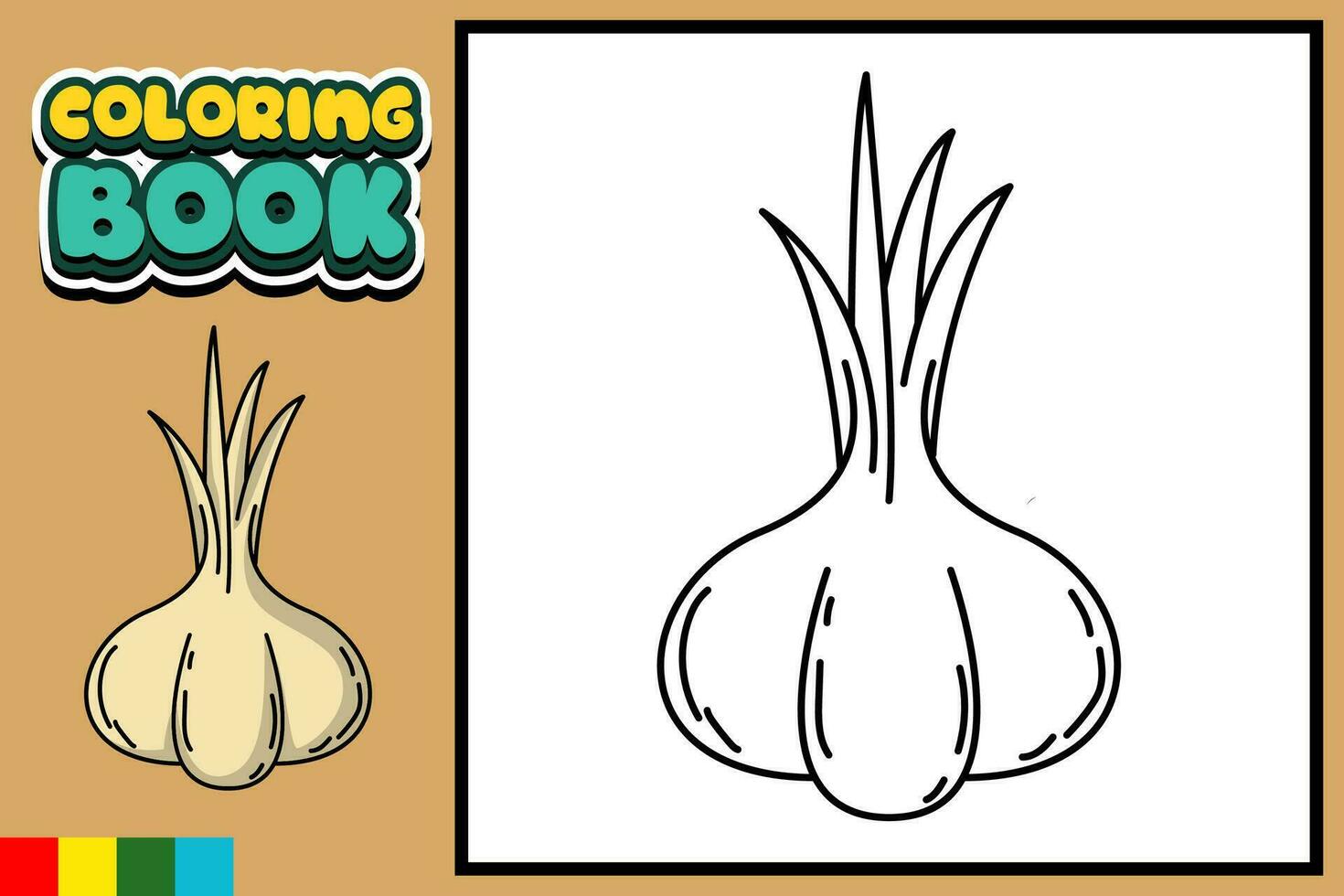 Vector coloring book for children garlic