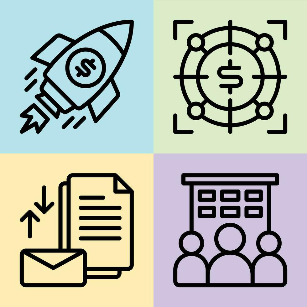 rocket target email employee dollar vector line icon, suitable for business office work use.