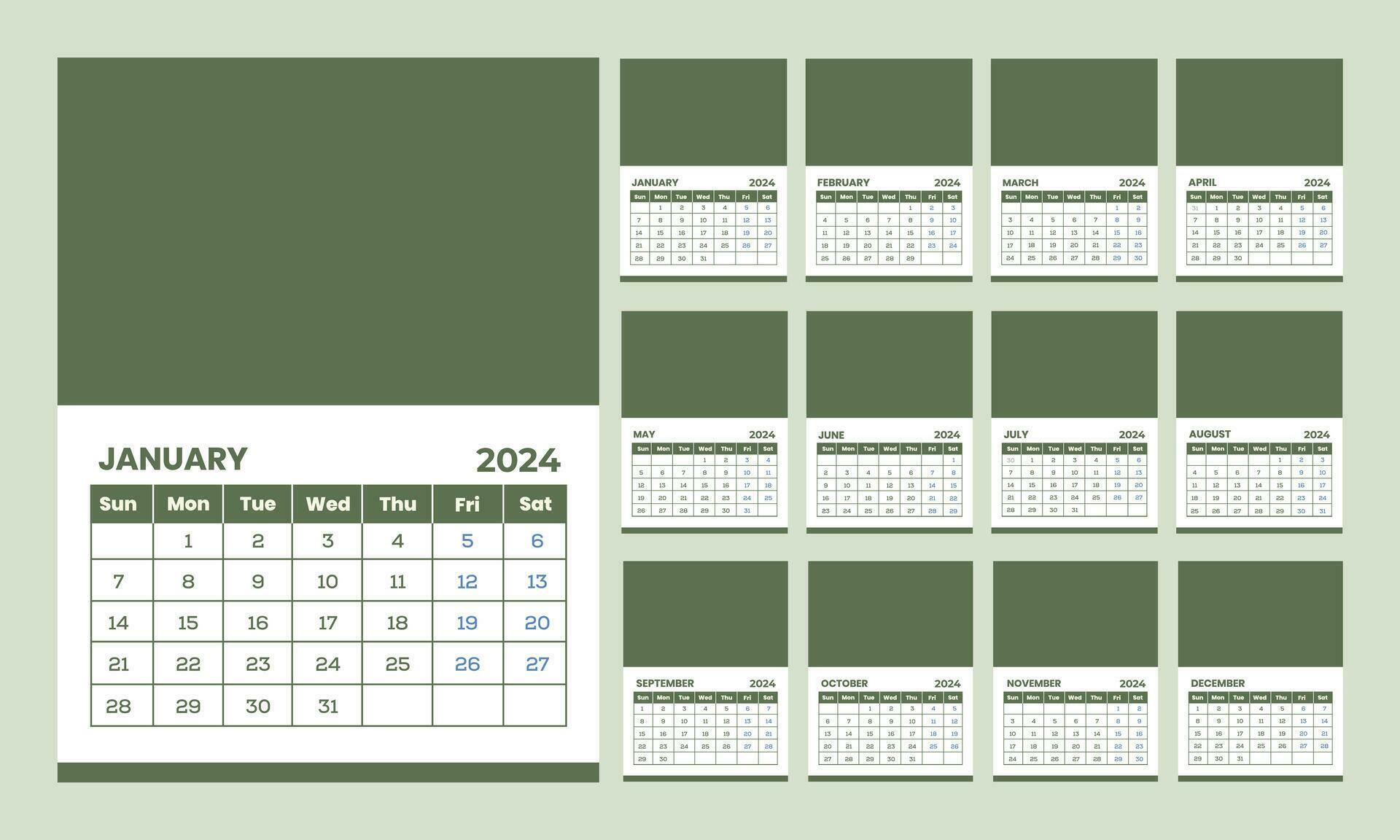 Wall Calendar 2024, Monthly Calendar Template, One Page Wall Calendar