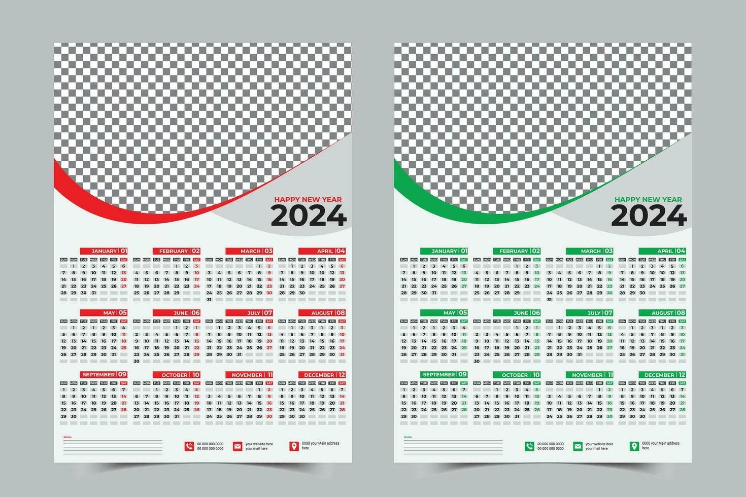 calendario 2024 semana empieza domingo corporativo pared calendario diseño planificador modelo. con 2 color variaciones. vector