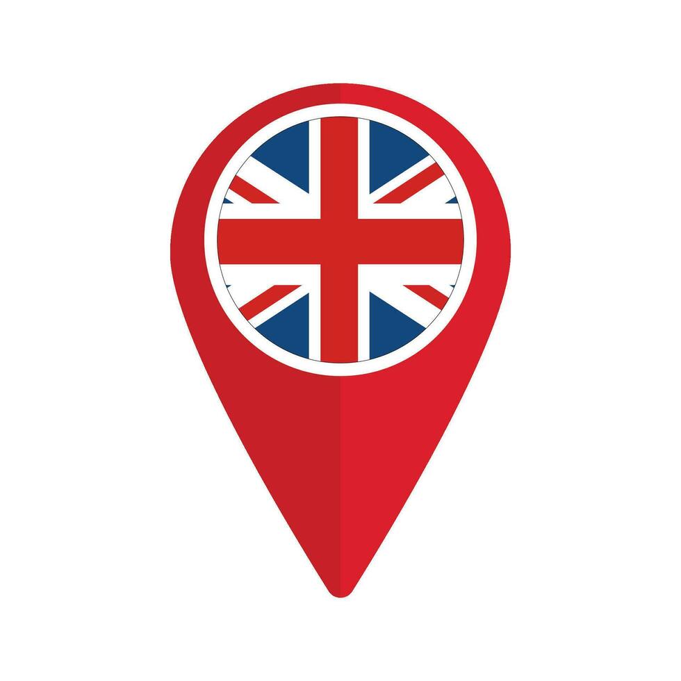 United Kingdom flag red pin map. Flag of UK in red pinpoint map vector