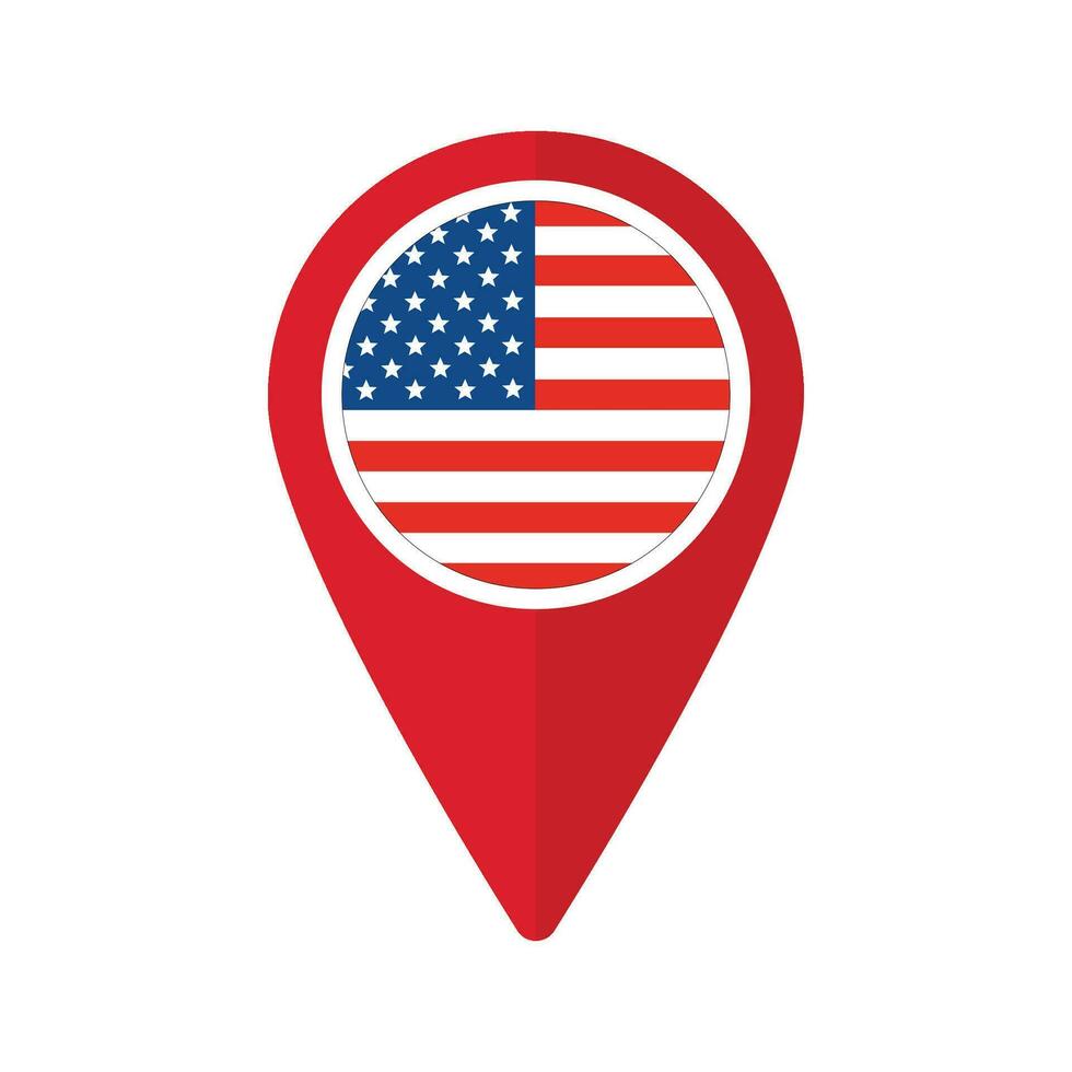 America bandera en mapa marcador icono aislado vector