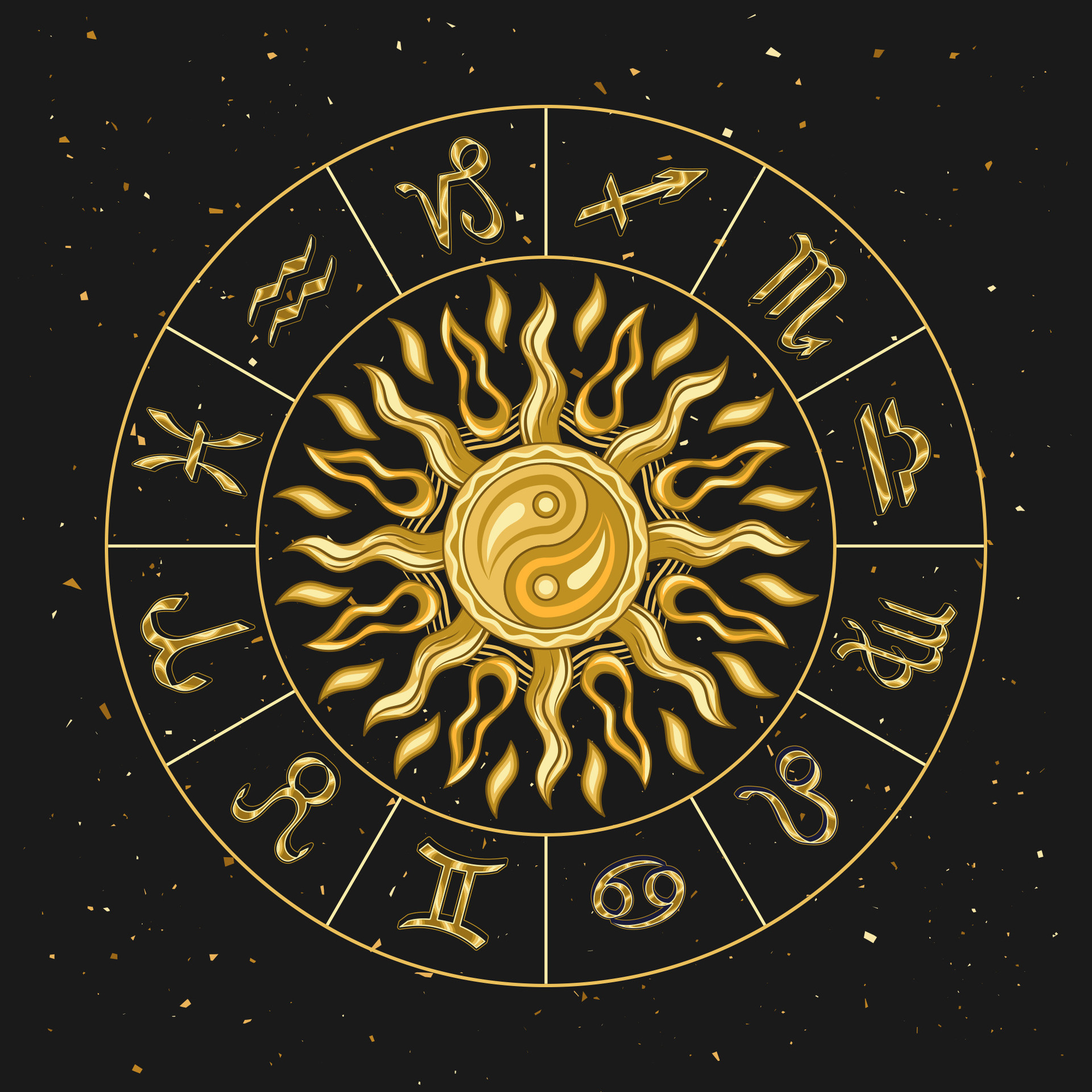 Horoscope wheel with zodiac signs, sun 34455742 Vector Art at Vecteezy