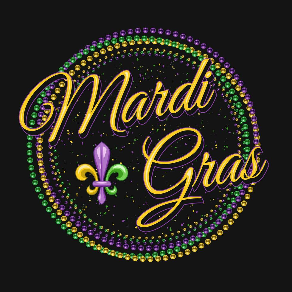 Round Mardi Gras pattern with intertwined strands of beads, fleur de lis vector