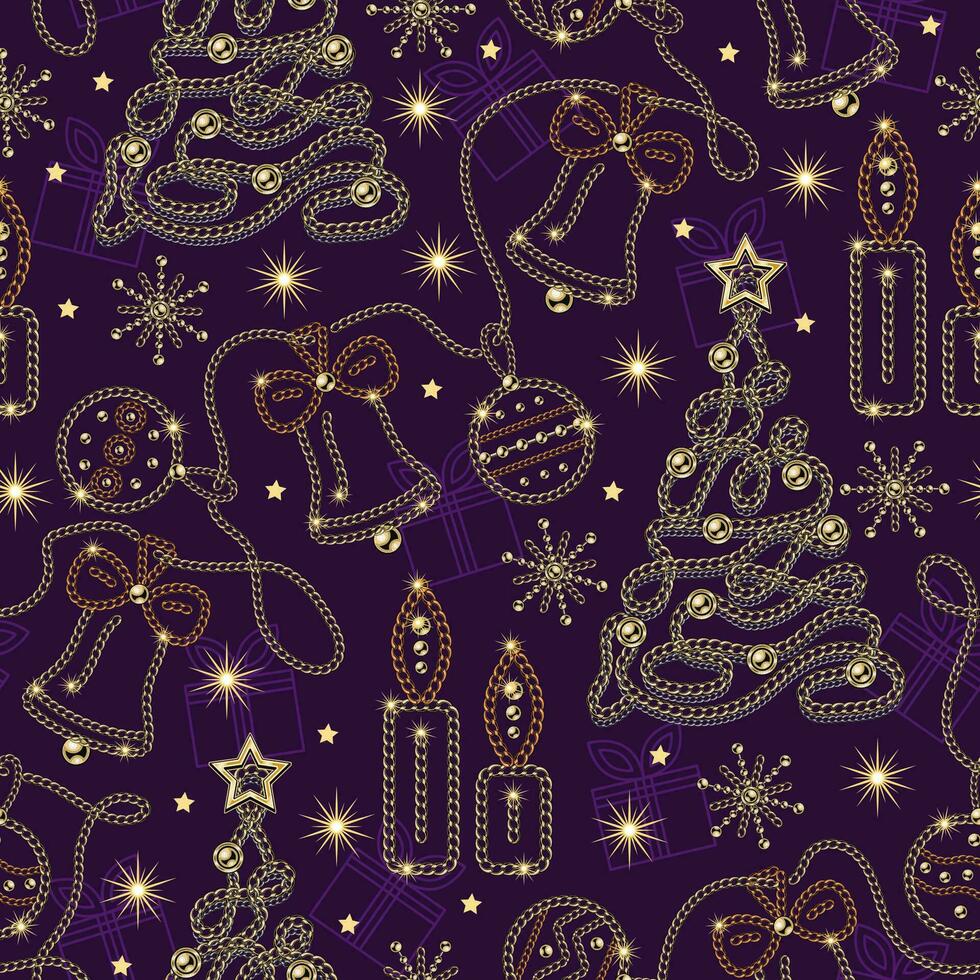 Luxe jewelry Christmas Pattern with gold chains vector