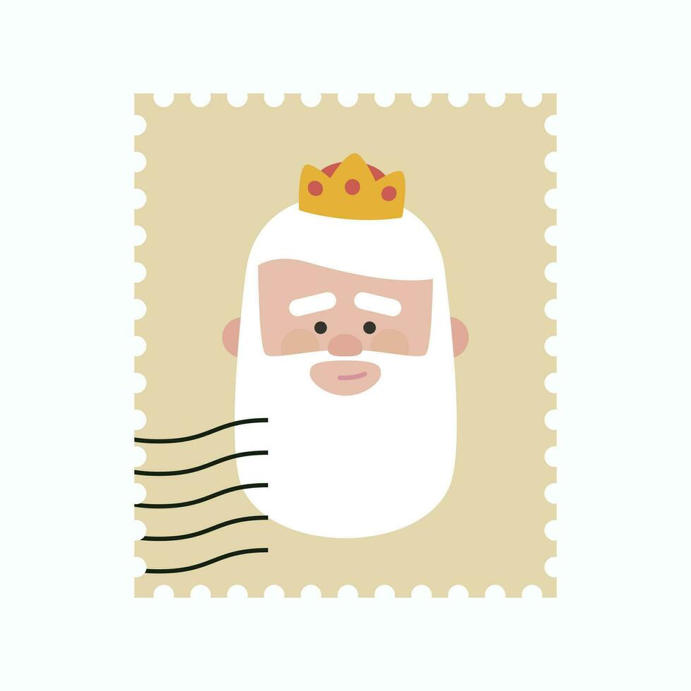 Cute King Melchor postage stamp. Christmas ornament isolated vectorized. Magi, wise man vector