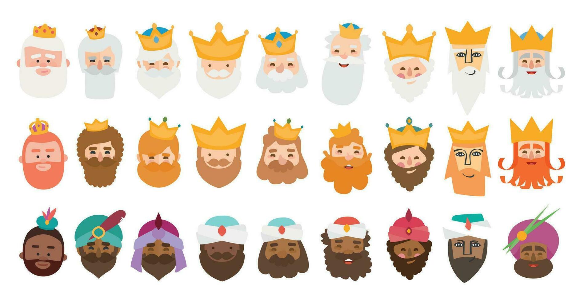 The best pack of The three kings of orient face isolated. 27 wisemen. vector