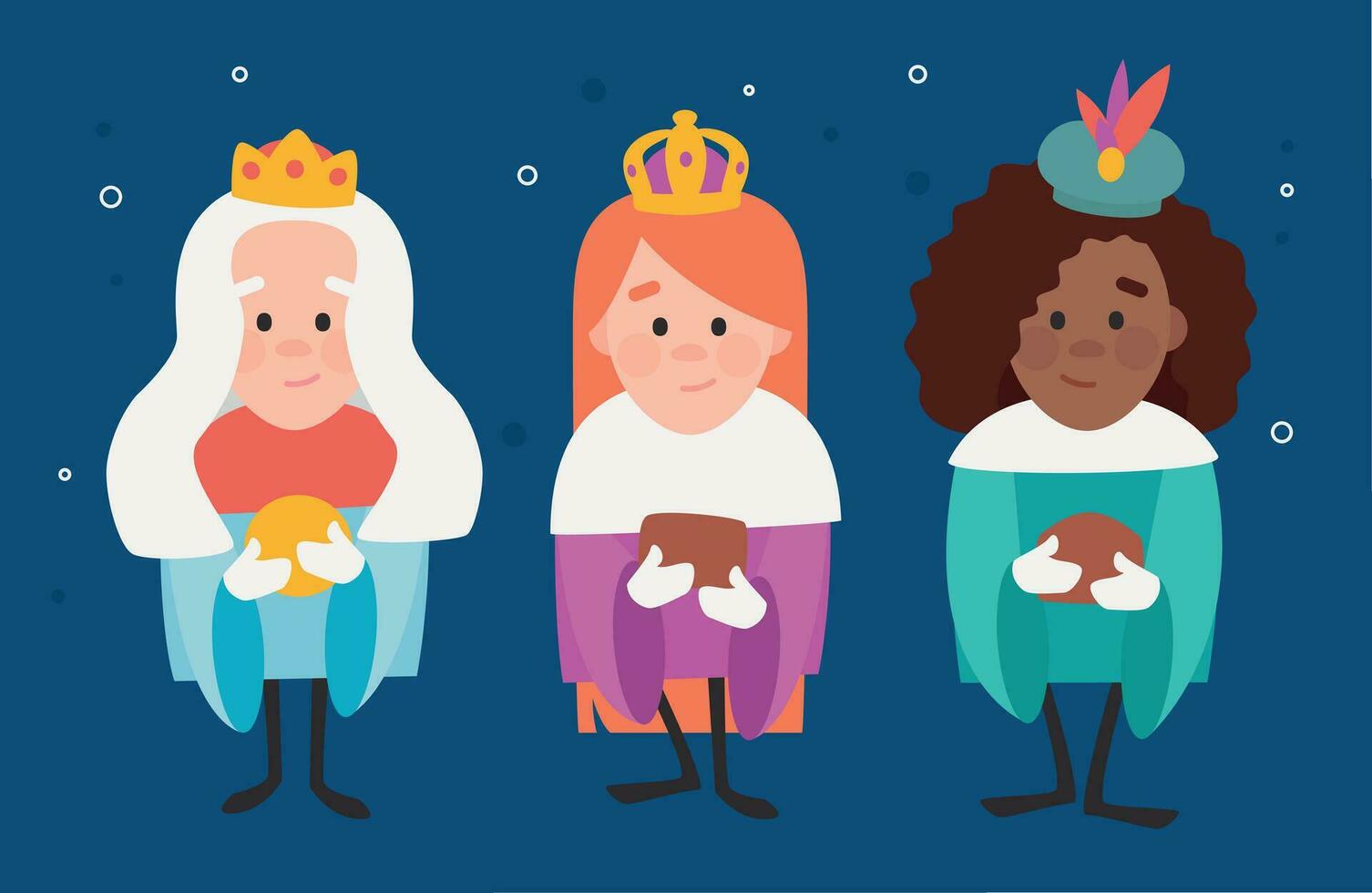 Three funny wise women. Queens of orient on blue background vector