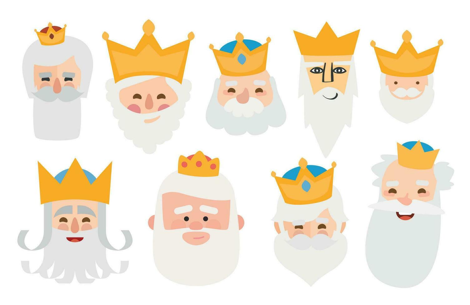 The best pack of Melchor of The three kings of orient face isolated. 9 wisemen. vector