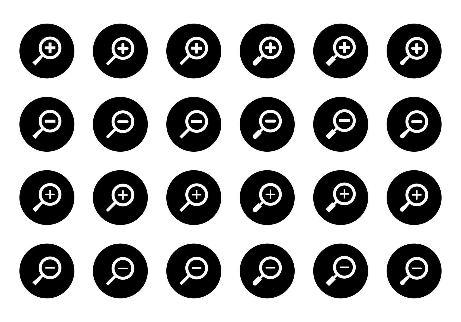 Zoom button icon vector set collection. Magnifying glass sign symbol in