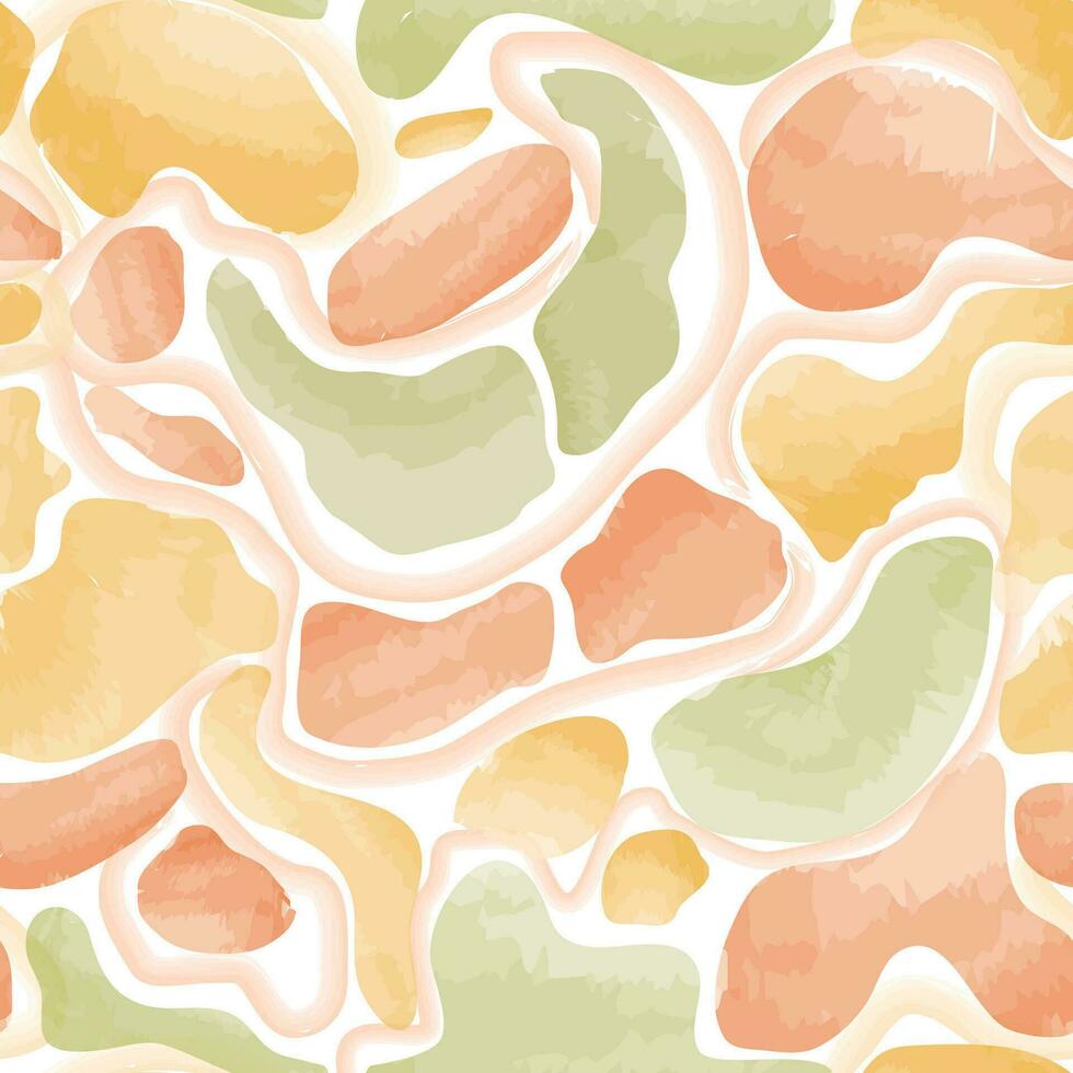 Abastract organic shape autumn seamless pattern. Season flowing forms watercolor drawn wallpaper. Nature background. vector