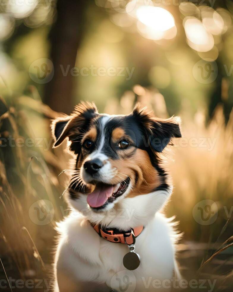 Playful pet portrait in natural surroundings, capturing boundless AI Generative photo