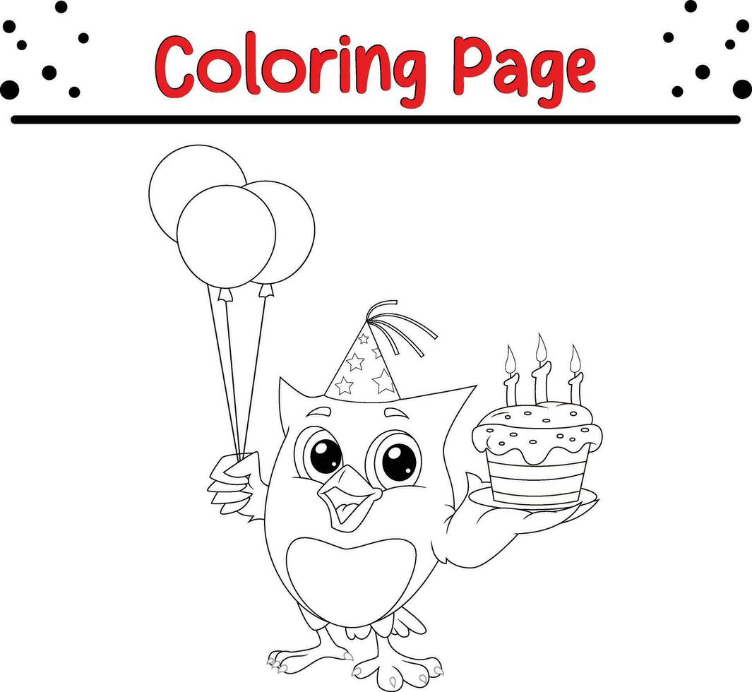 cumpleaños búho participación globo tarta colorante página para niños. vector ilustración colorante libro.