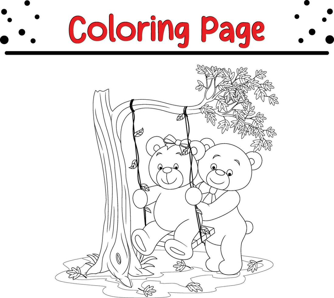 bear couple love sitting swing tree coloring page vector