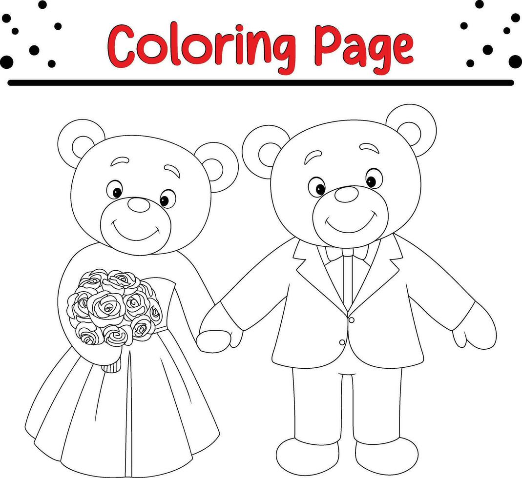 bride groom teddy bears getting married coloring page for kids vector