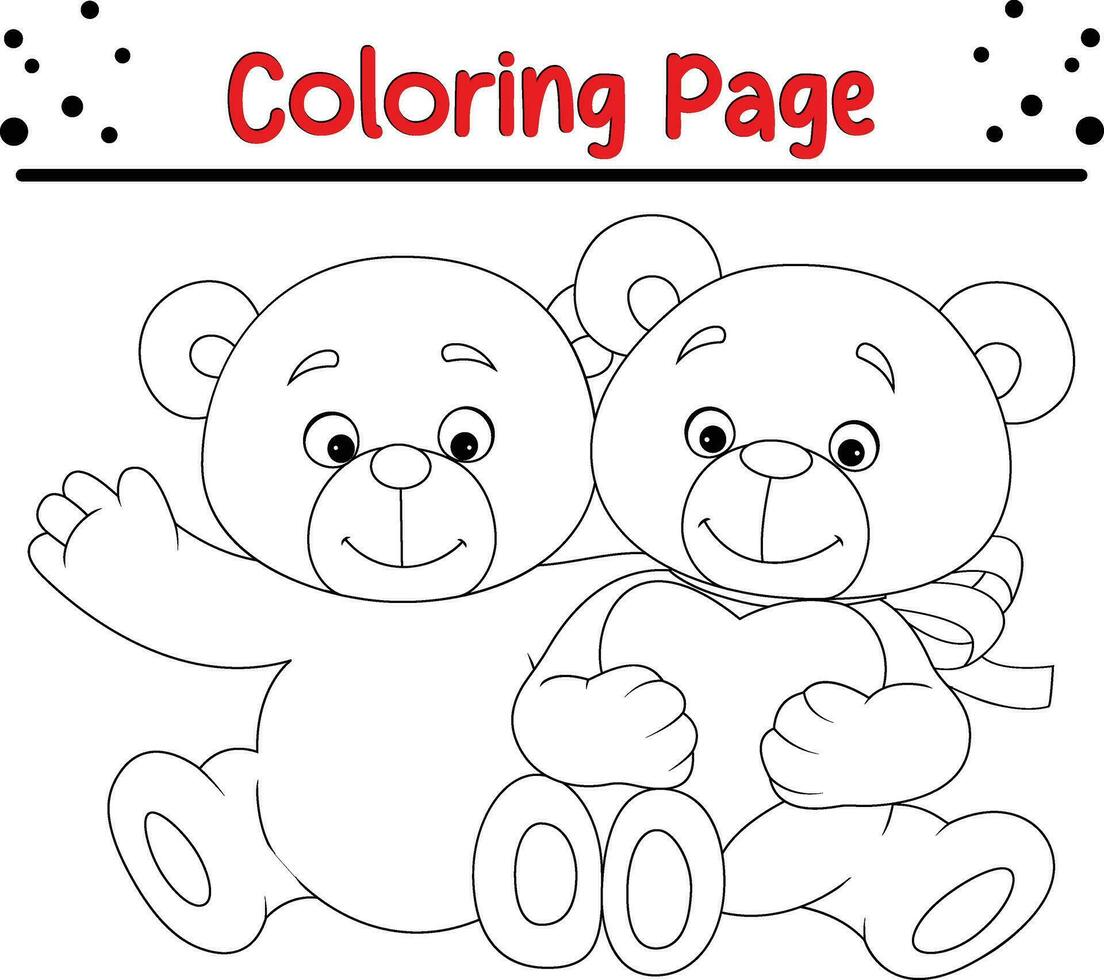 dibujos animados romántico Pareja osito de peluche oso colorante página vector ilustración