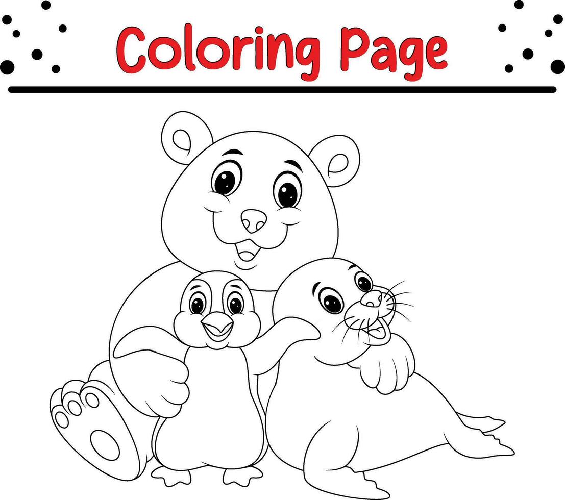 happy pole animals coloring page for kids vector
