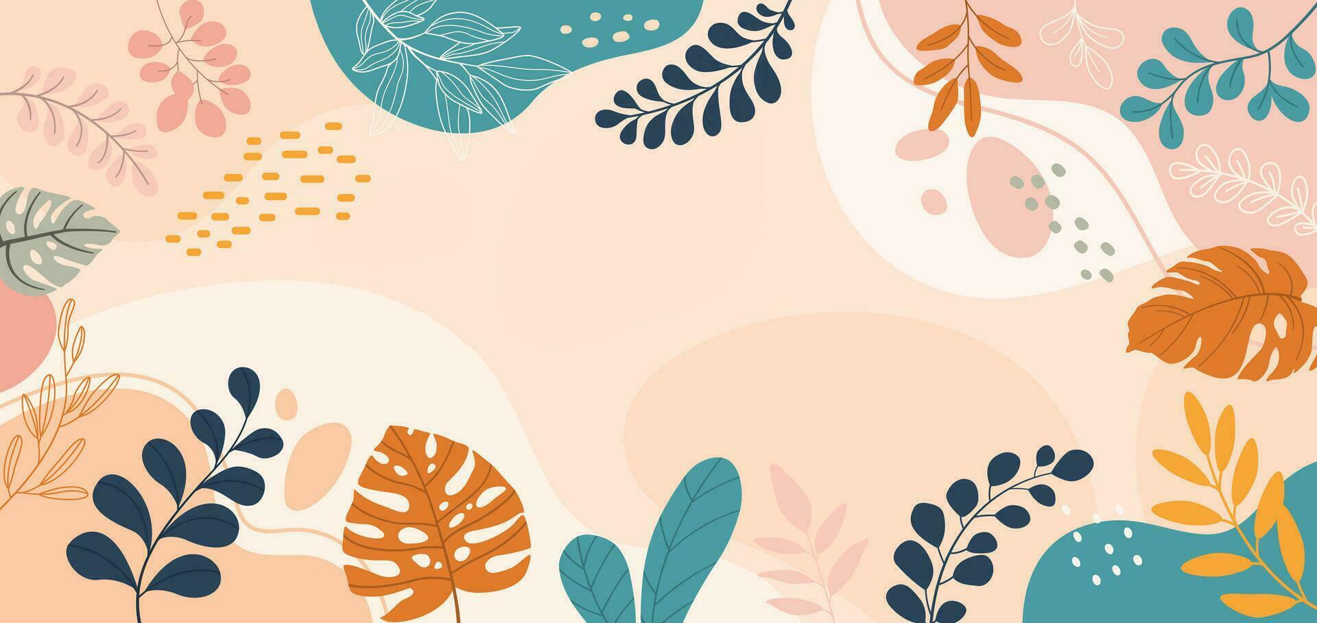 Design banner frame background .Colorful poster background.Exotic plants, branches,art print for beauty, fashion and natural products,wellness, wedding and event. vector