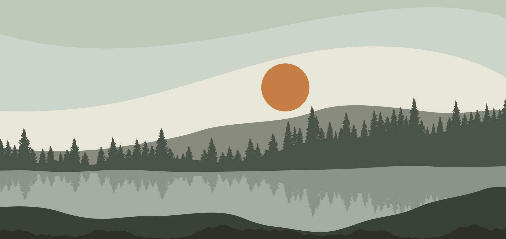 landscape illustration , nature landscape background.wall art vector. Foliage line art drawing with abstract shape.Plant Art design for print, cover, wallpaper, Minimal and natural wall. vector
