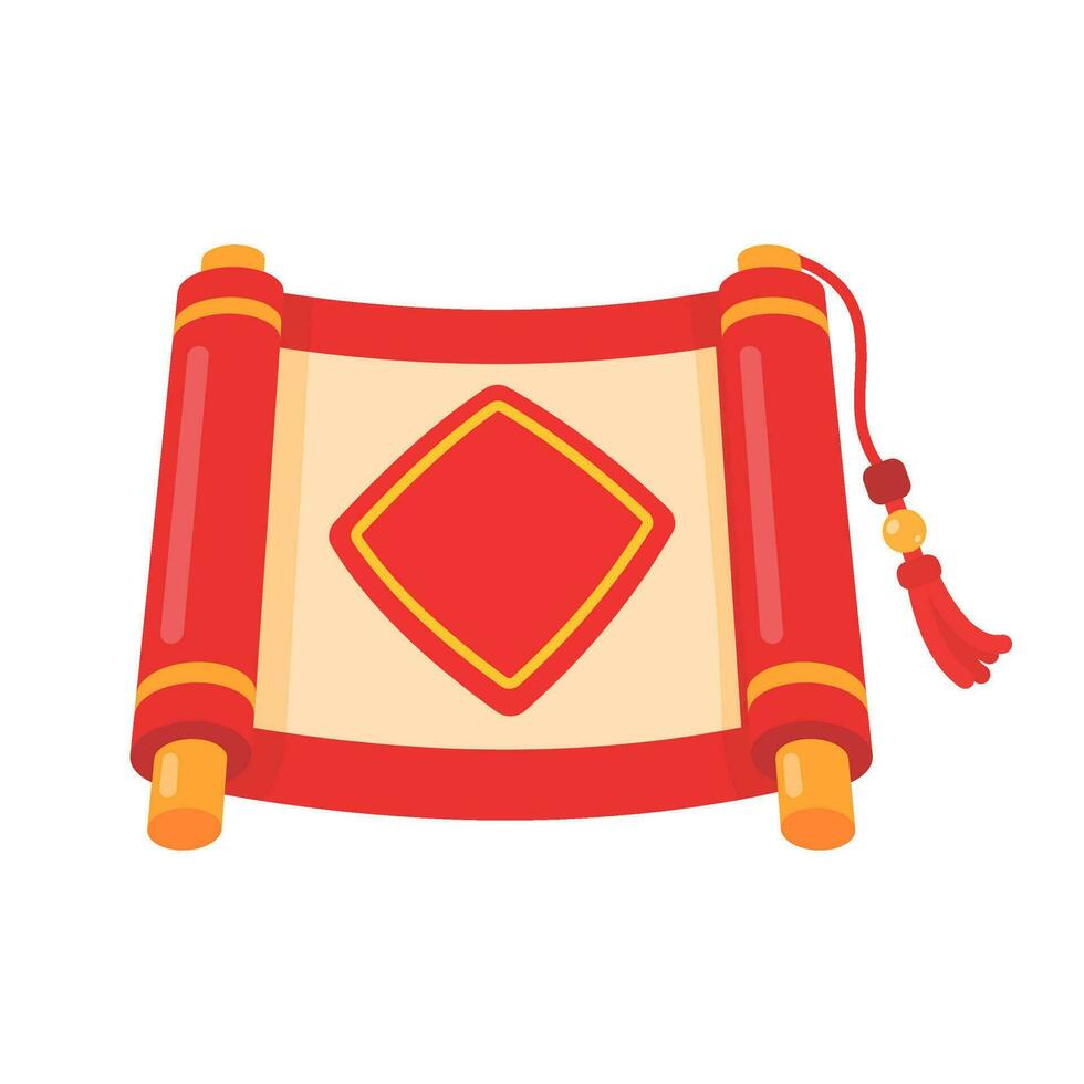 Chinese scroll letter Rolled paper decorated with red tassels For informing news vector