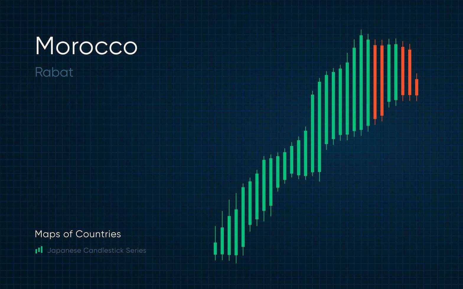 Marruecos mapa es mostrado en un gráfico con barras y líneas. japonés candelero gráfico serie vector