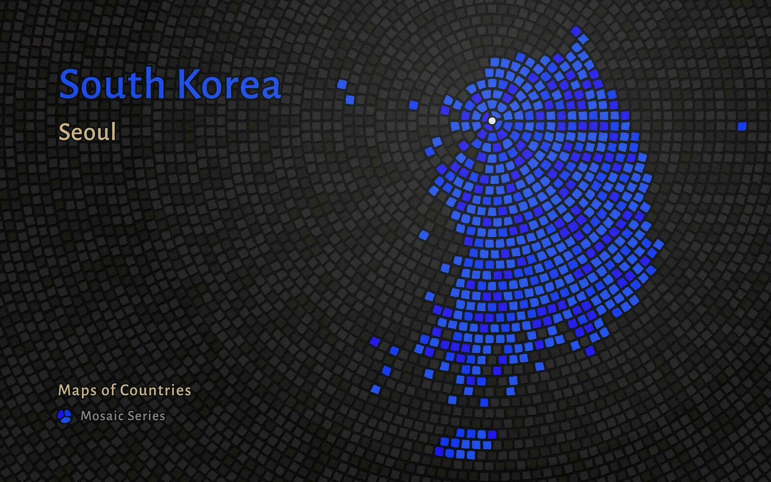 South Korea Blue Map with a capital of Seoul Shown in a Mosaic Pattern vector