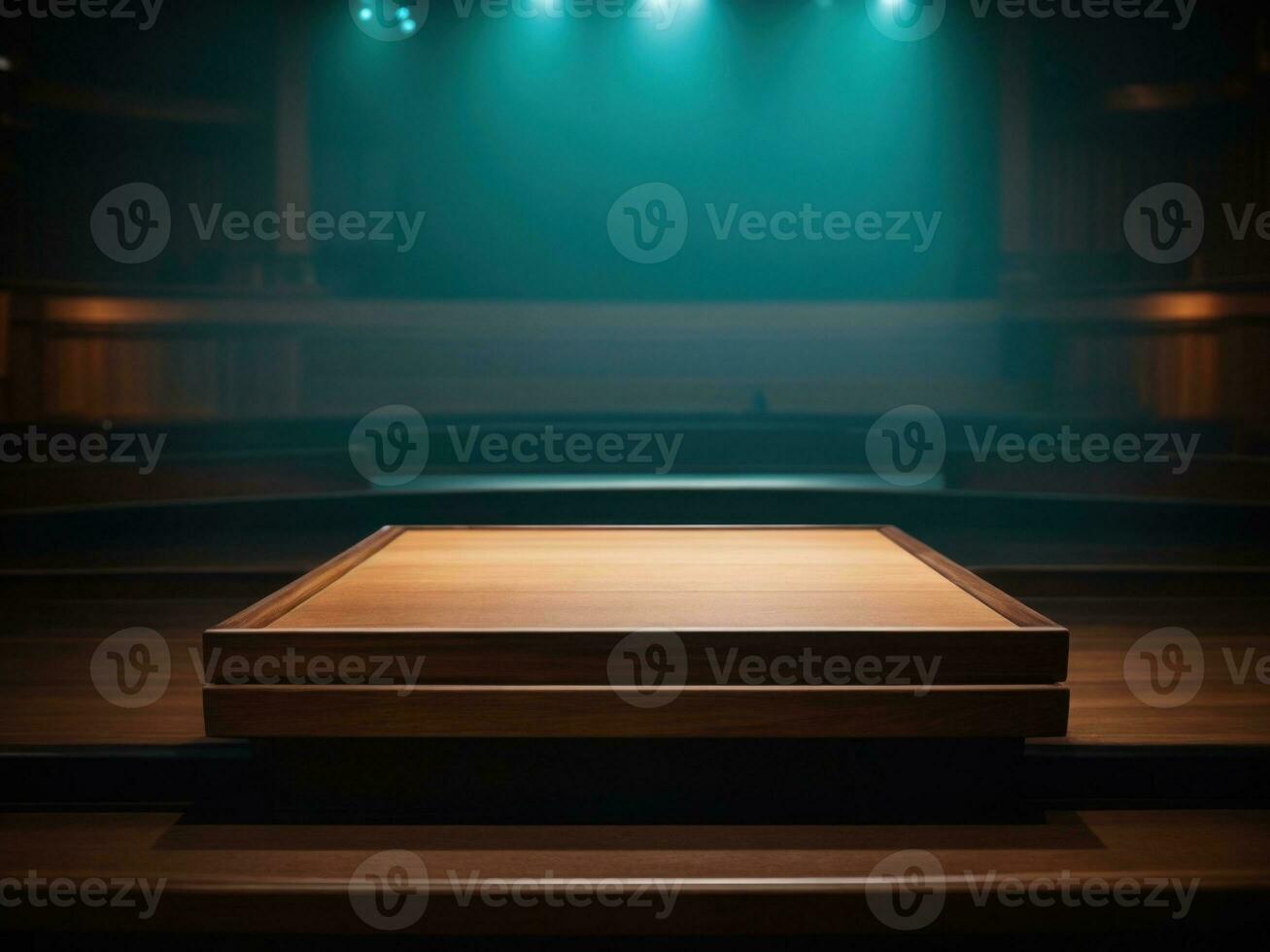 flat wooden empty podium. AI Generative photo