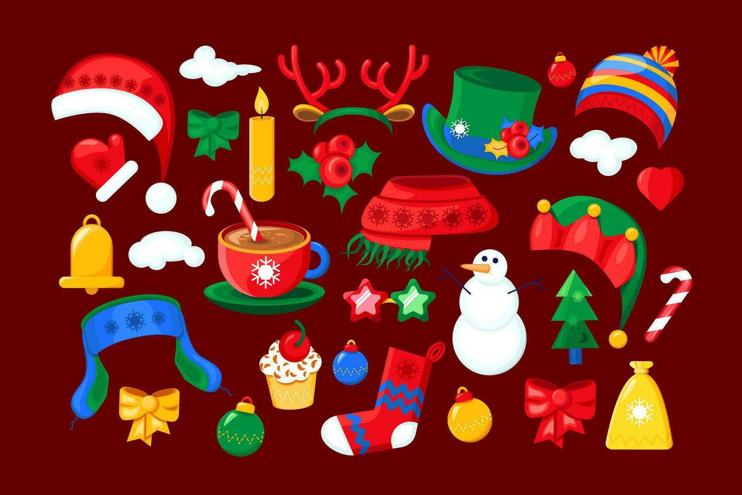 invierno Navidad íconos dibujos animados colección vector