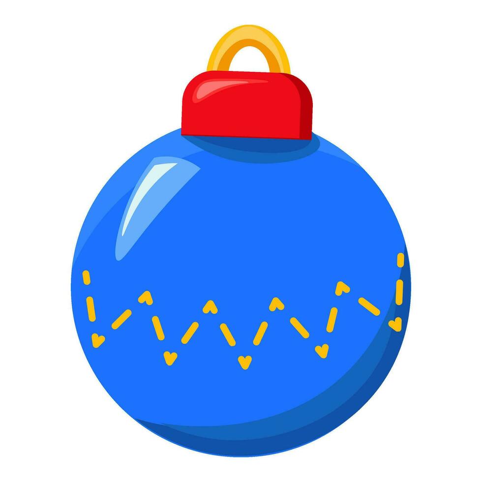 Xmas Blue Glass Ball Toy Cartoon Style Icon vector