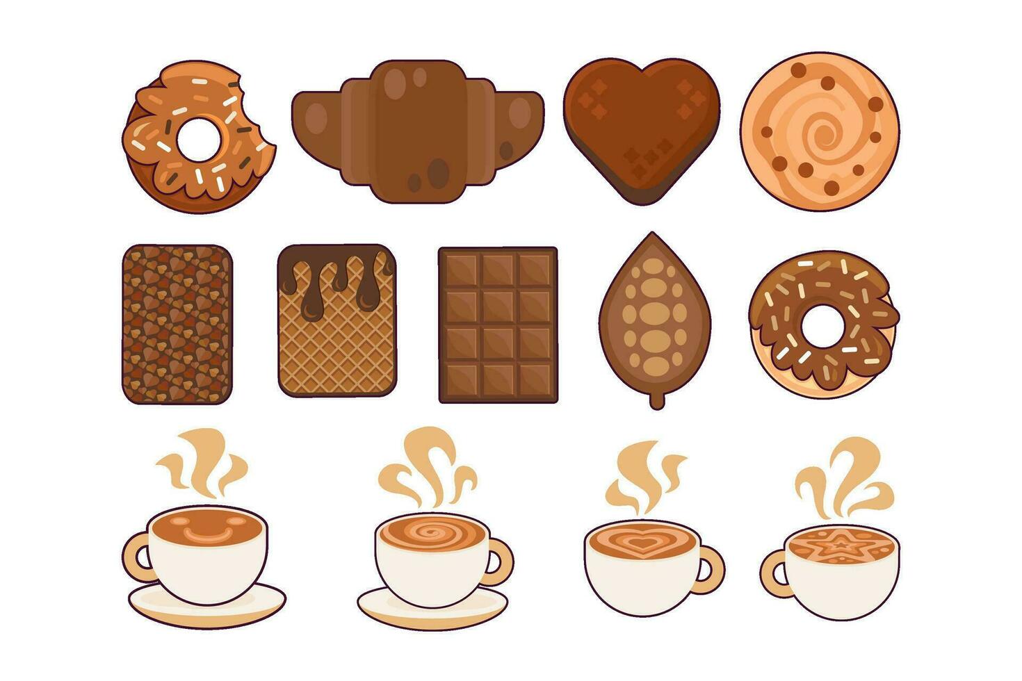 Coffee Creamy Foam Cups, Dessert Chocolate Set vector