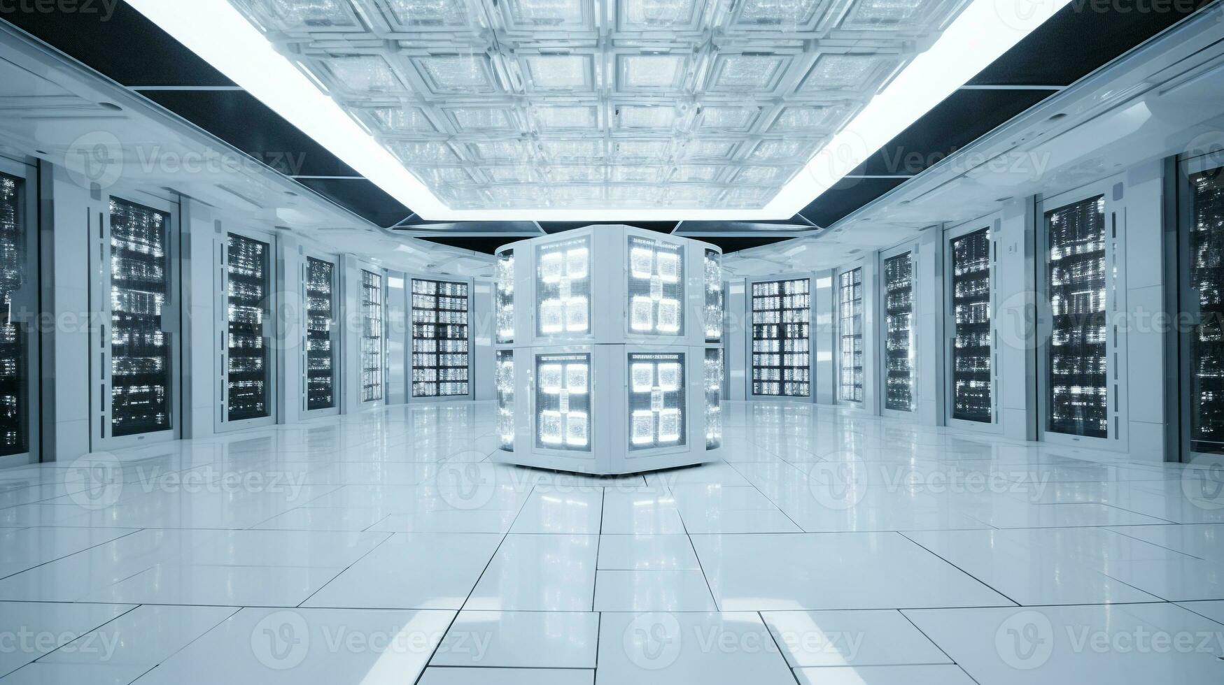 database server room. super computer stores big data digital information. Hi tech technology background. generative AI photo