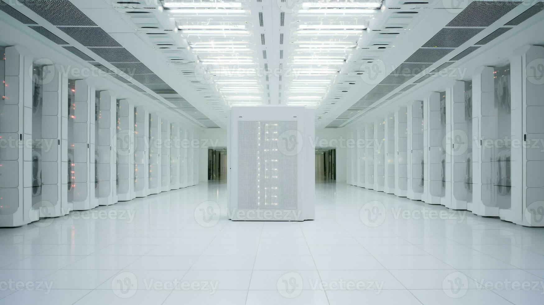 database server room. super computer stores big data digital information. Hi tech technology background. generative AI photo