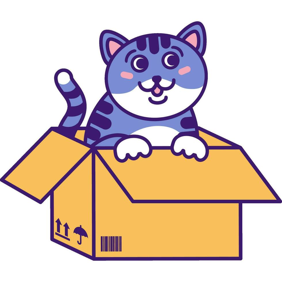 Homeless Fluffy Kitten Cardboard Box Illustration vector