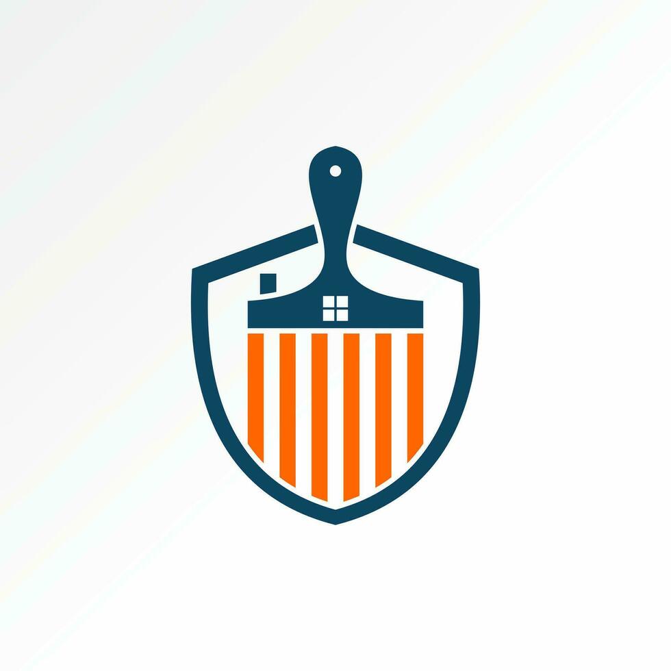 Logo design concept graphic creative abstract premium vector stock sign home house and paint brush on shield guard. Related property protection repair
