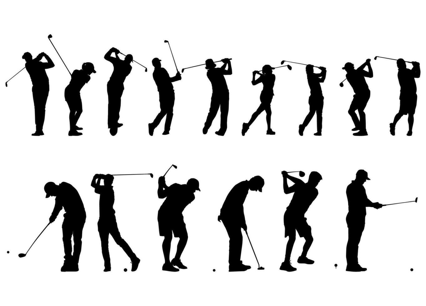 alto detalles de golf jugador silueta. mínimo símbolo y logo de deporte. ajuste para elemento diseño, fondo, bandera, fondo, cubrir. vector eps 10