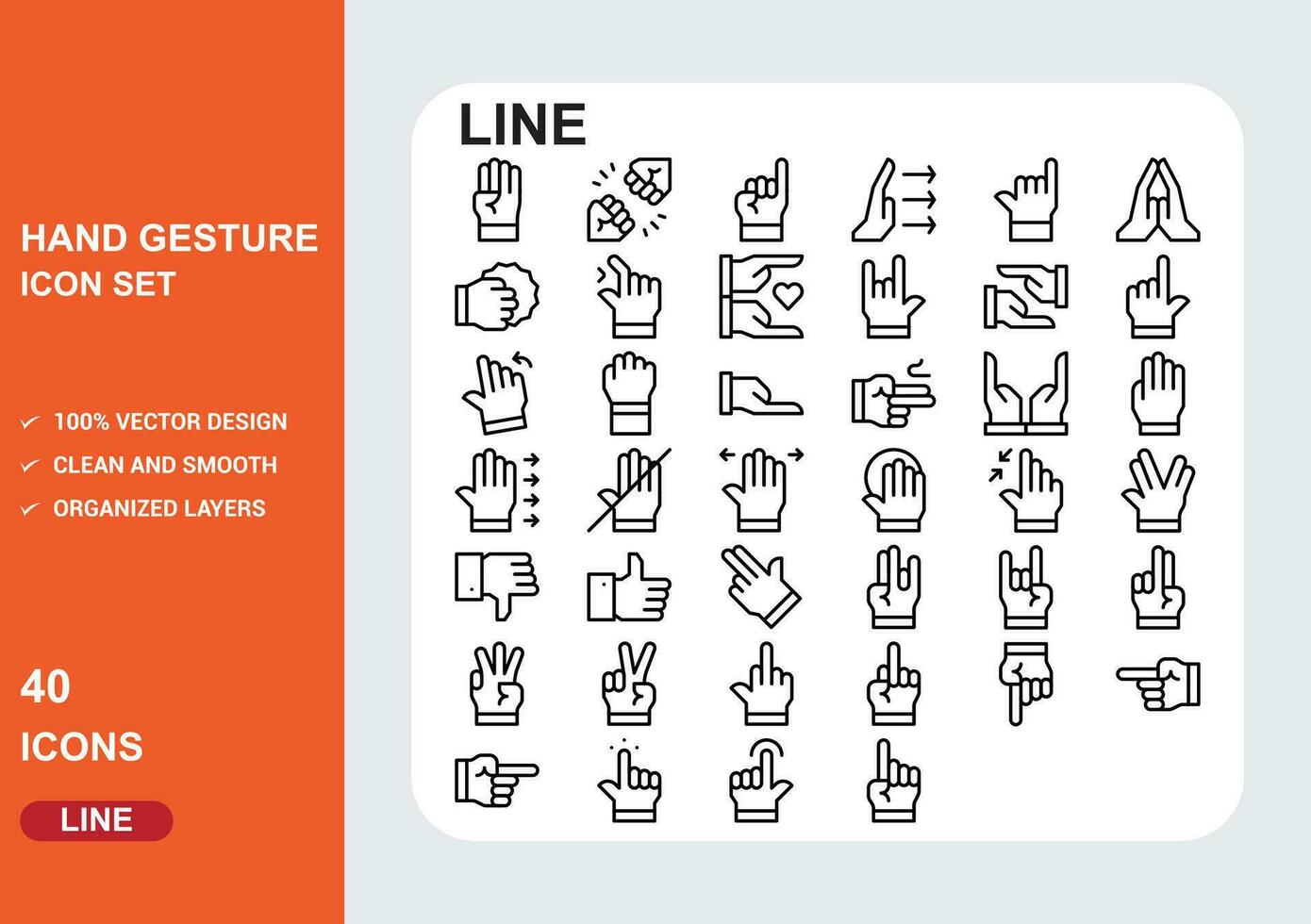 Hand gesture detailed icon set pro vector