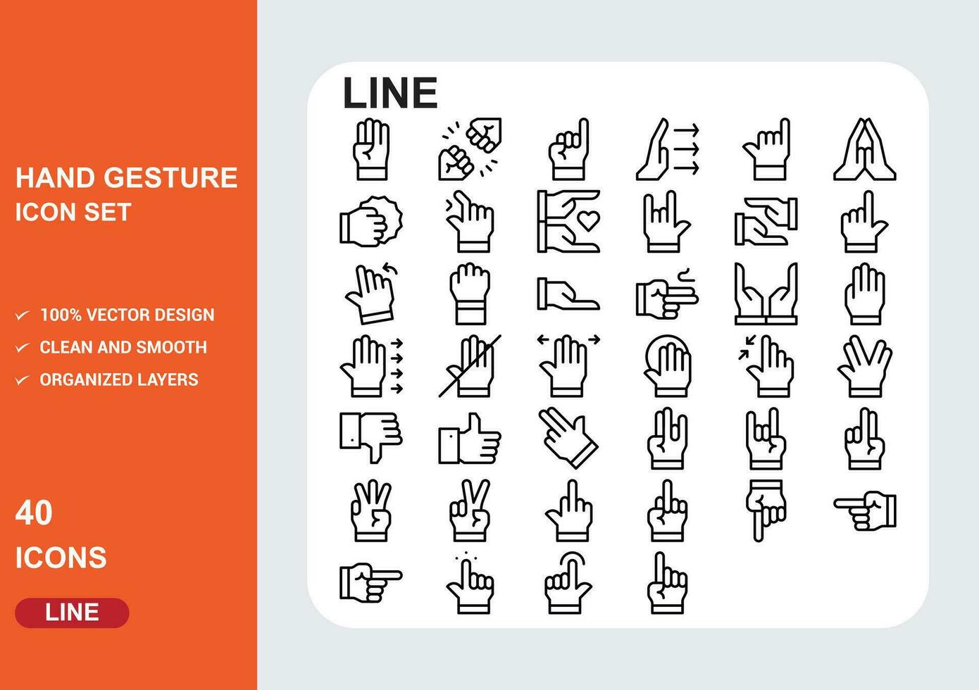 Hand gesture detailed icon set pro vector