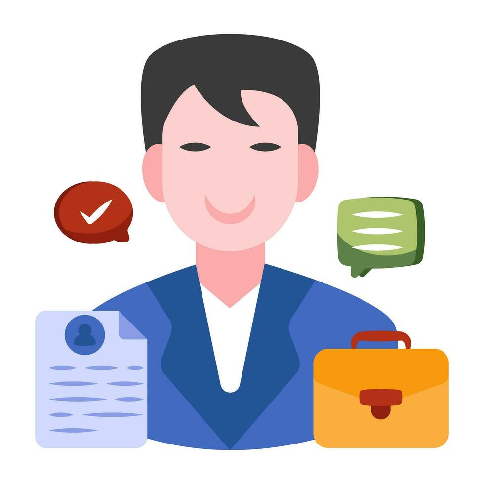 A flat design icon of curriculum vitae with avatar showcasing job seeker vector