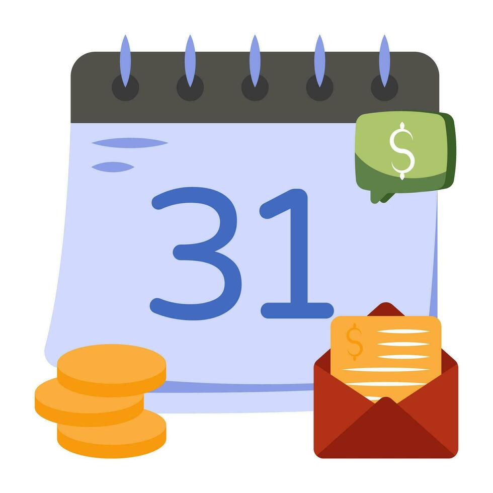 Icon of money with calendar, flat design of payment day vector